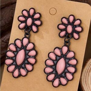 Western Bohemian Earrings Pink Floral Drop Earrings - Cowgirl Style
